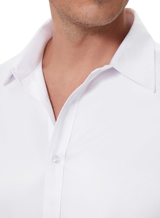 DEMEANOR Slim Fit White Dress Shirt for Men White Button Up Long Sleeve Shirt Wrinkle Free Stretch Fitted Wedding Shirts Formal - Image 4